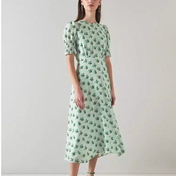 LK Bennett Dresses & Skirts - LK Bennett  Tabitha Green Silk-Blend Spot Jacquard Primula Print Dress Size 10